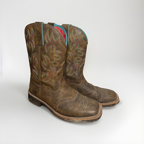 Ariat Shoes - Ariat Delilah Brown Leather Square Toe Cowboy Boots Women's Size 7 B Colorful